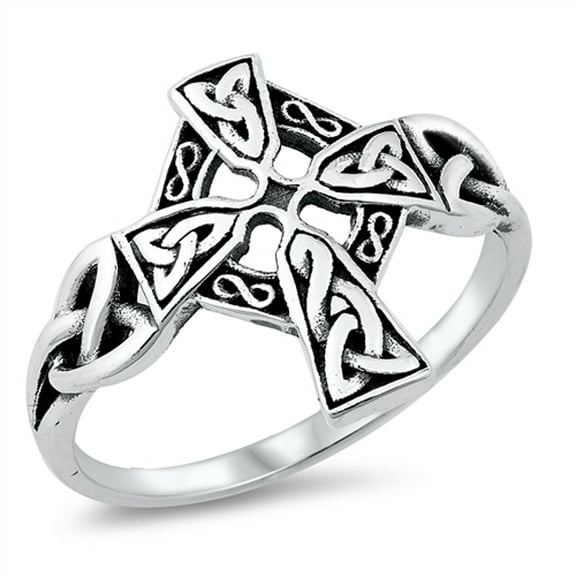 Ornate Celtic Knot Twist Cross Ring .925 Sterling Silver Band Jewelry Female Male Unisex Size 12