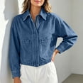 thumbnail image 4 of Tqcoqu Women's Solid Collared Zip Up Denim Jacket Patch Pockets,Drop Shoulder Long Sleeve Cropped Loose Casual Jean Shacket Outerwear for Spring Fall,Blue Women's S-XXL, 4 of 8