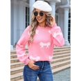 thumbnail image 4 of Women Cute Knit Sweater Y2k Long Sleeve Crew Neck Knitted Pullover Top Oversized Going Out Fall Winter Knitwear Pink L, 4 of 9
