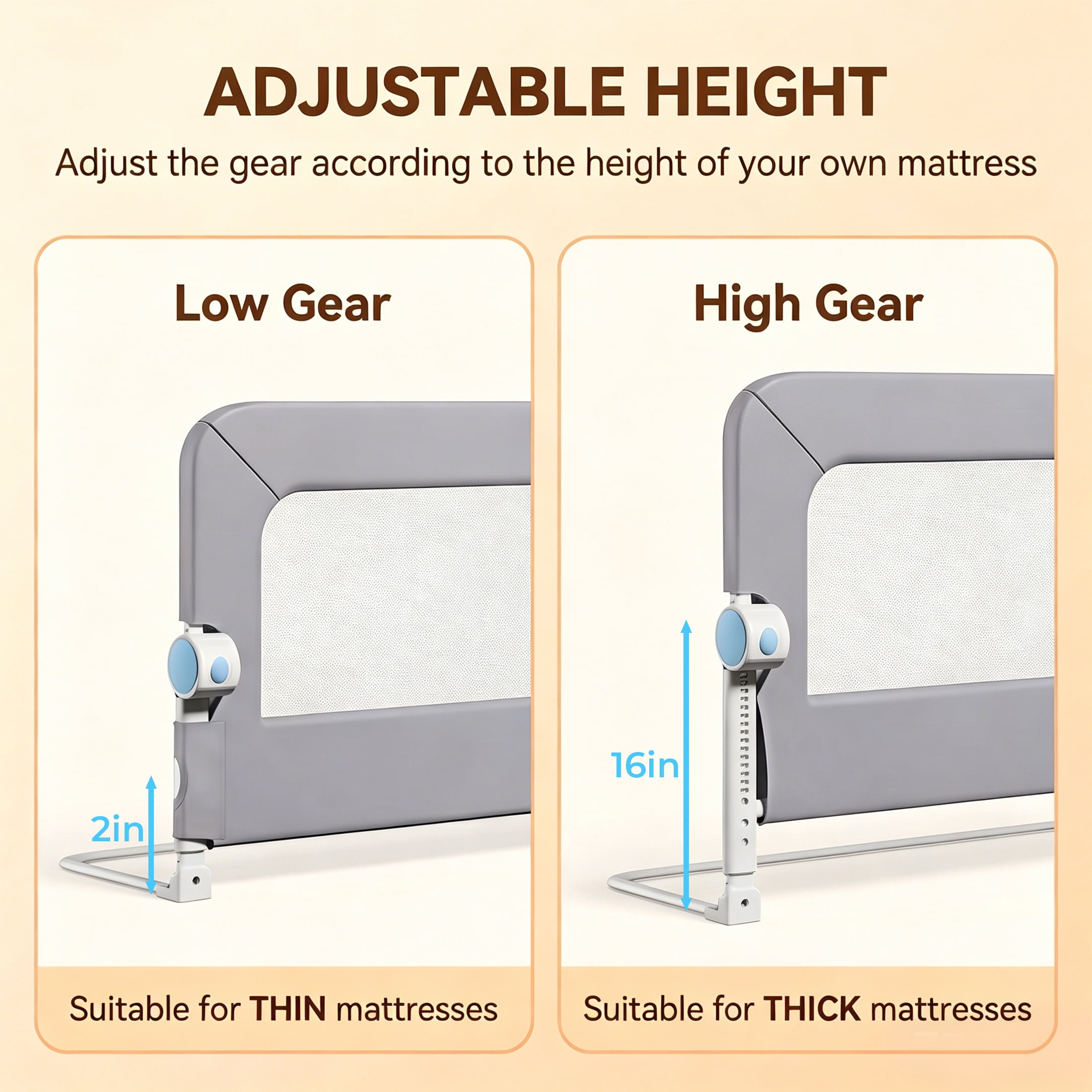 Haelhorneger Bed Rails for Toddlers, Baby Bed Rail Guard Foldable Toddler Bed Rail (Gray, 1.1m Sizes)