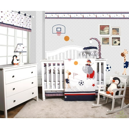 UPC: 0813026014773 | OptimaBaby Animal Sports Festival 6 Piece Baby Boy Nursery Crib Bedding Set