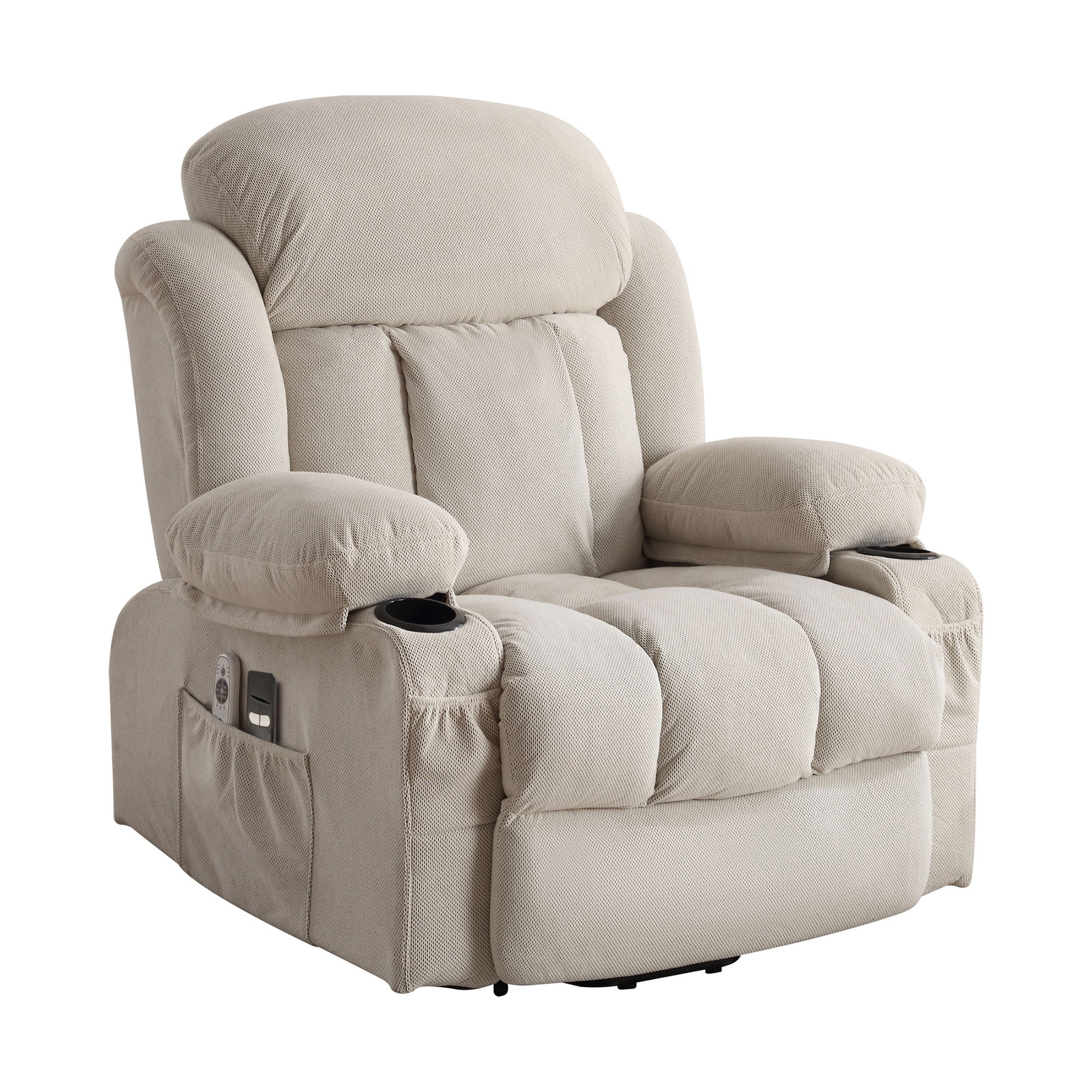Lift Chair for Elderly, Power Lift Recliner Chair with Heat and Massage, 24.5" Oversized Massage Recliner for Living Room with Remote Control, Cup Holders, Easy Stand, 350lbs Capacity, Beige