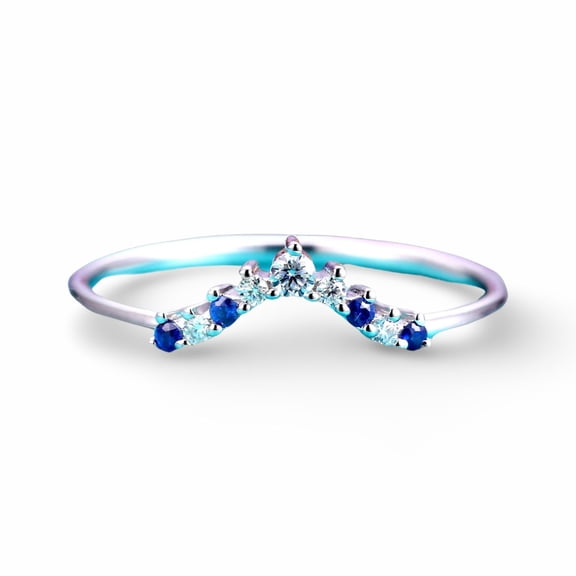 Sterling Silver Round Cut Simulated Blue Spphire Gemstone Ring For Women