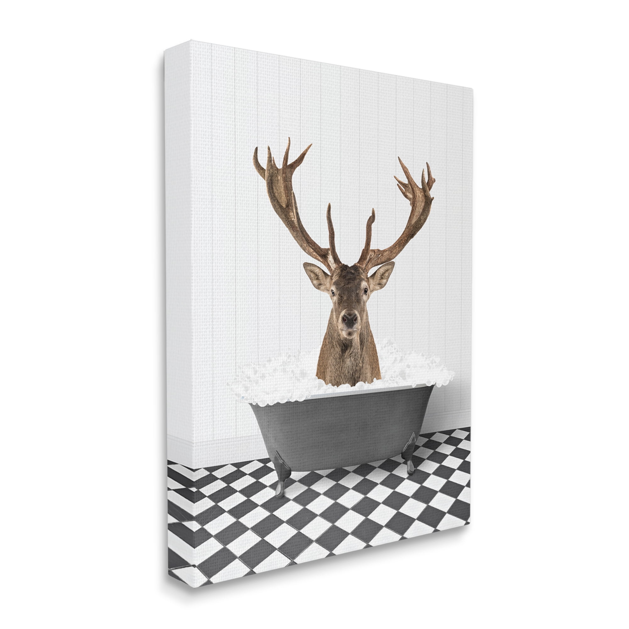 Stupell Industries Deer in Vintage Bathroom Animals & Insects Painting Gallery Wrapped Canvas Print Wall Art, 24 x 30