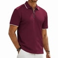 thumbnail image 2 of Men'S Textured Knit Half Zip Collared Short Sleeve Polo Shirt Retro Casual Tops For Summer Daily Wear And Golf Sports,Wine,XXXL, 2 of 6
