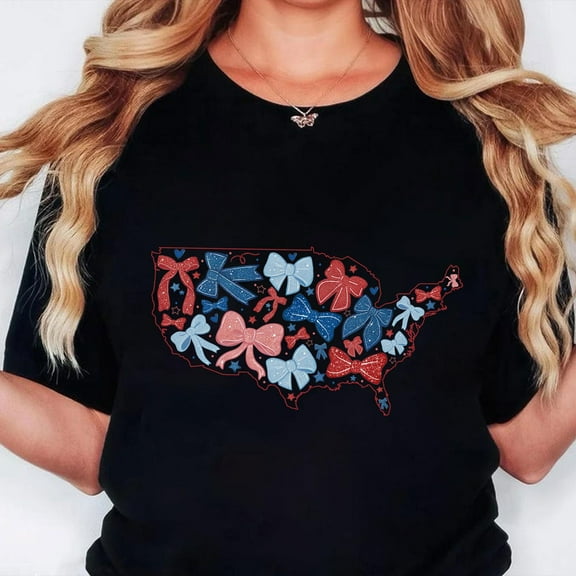 Retro America Bow T-Shirt, Coquette 4th of July Tee, Inauguration Day Shirt, American Bow Shirt, Patriotic Independence Day Shirt