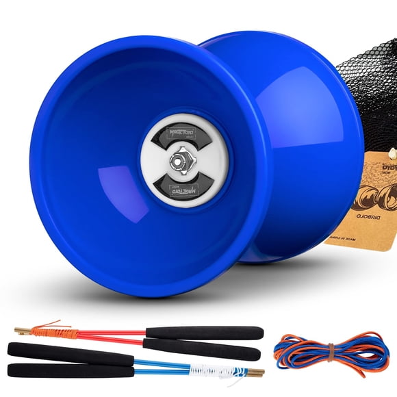 MAGICYOYO Pro Triple Roulement Diabolo Taille Moyenne 5 Jouet Yoyo Chinois Bleu avec 2 Paires de Bâtons en Carbone + 2 Cordons Supplémentaires + 1 Sac Filet, Jouet de Compétence Yoyo Diabolo Haute Performance