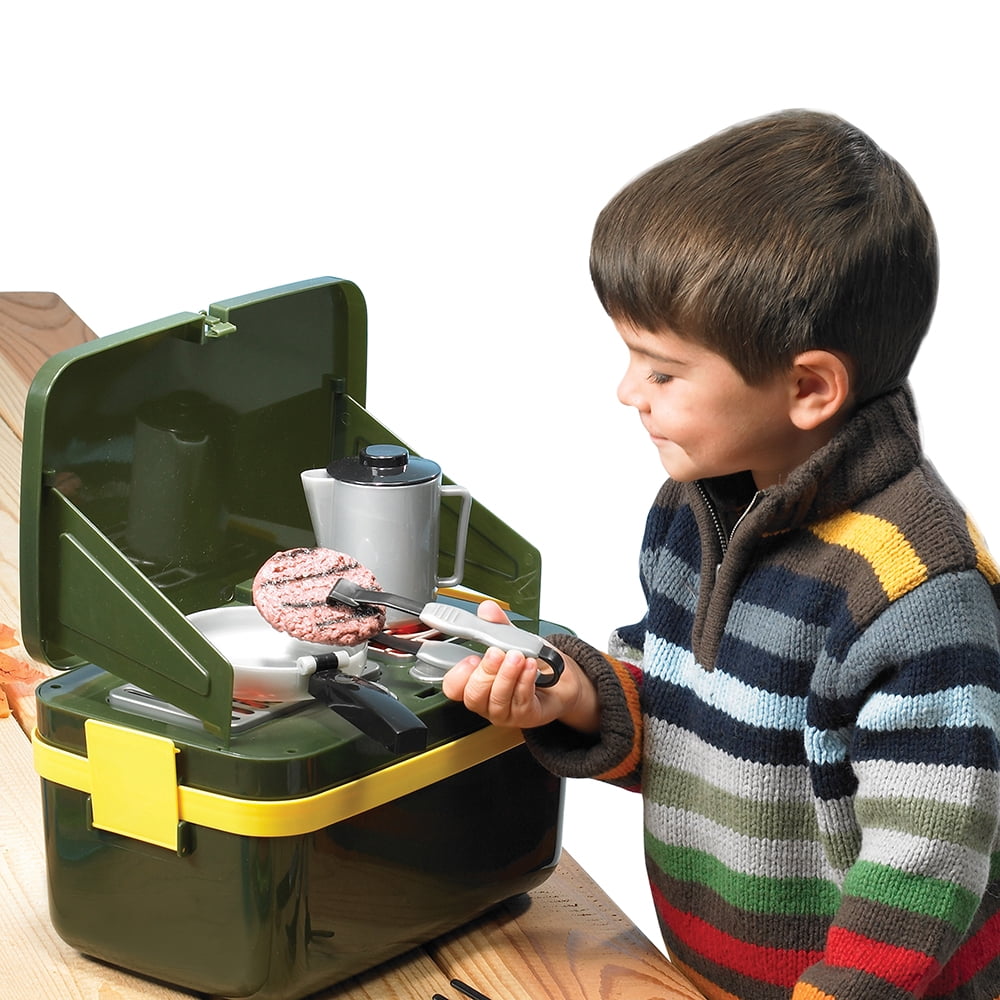 Educational Insights Grill & Go Camp Stove, Plastic Pretend Play Set with Lights and Sound, Play Food, Kids Ages 3+