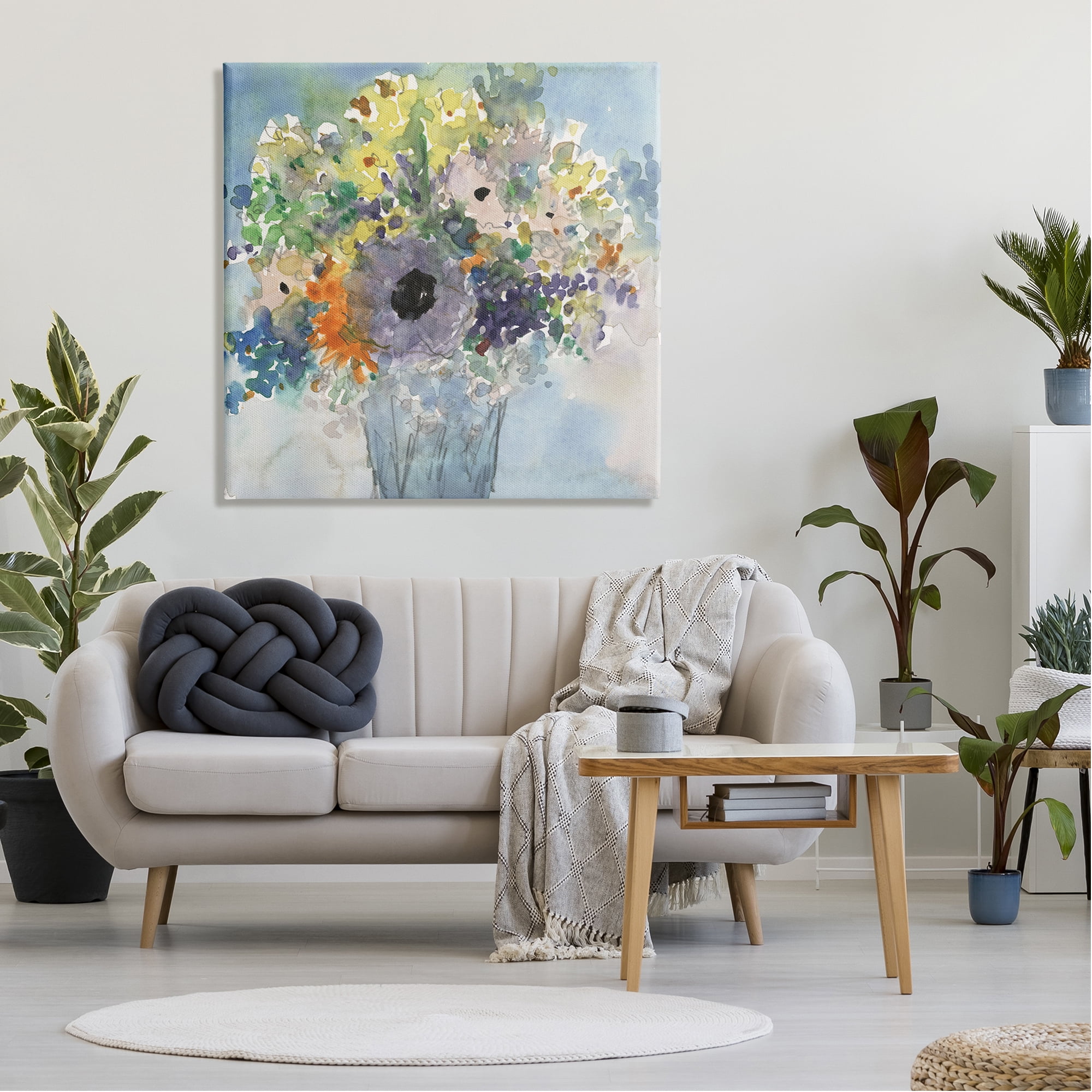 Stupell Industries Blue Bouquet Watercolor Botanical & Floral Painting Gallery Wrapped Canvas Art Print Wall Art, 36 x 36