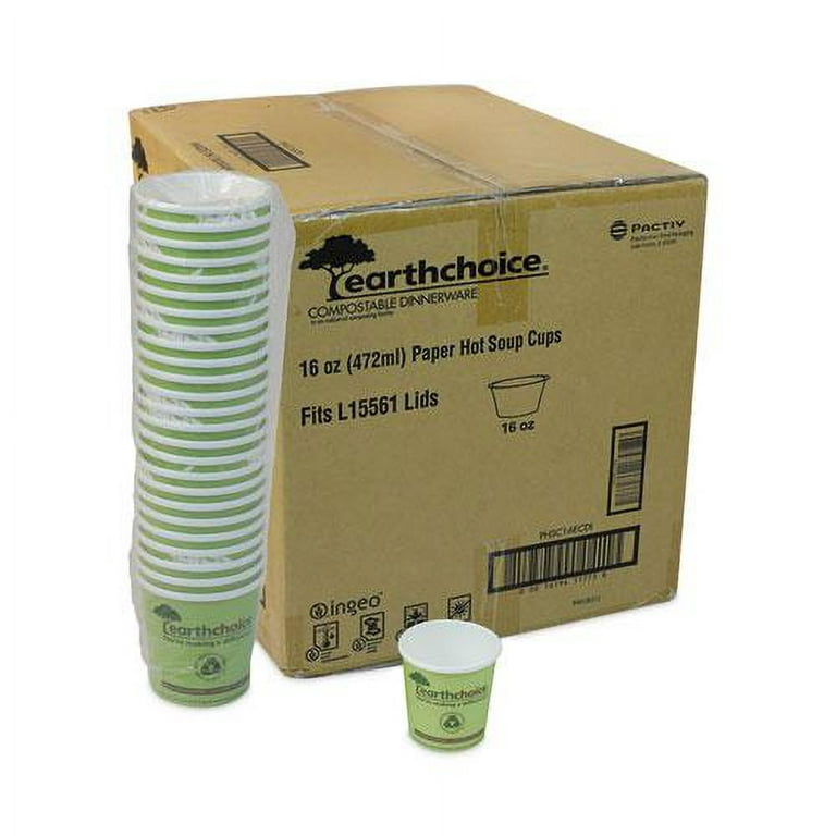 Pactiv EarthChoice Compostable Container, Large Soup, 16 oz, 3.63 Diameter x 3.88h, Green, 500/Carton