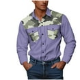 thumbnail image 2 of LODIENY Mens Medieval Western Shirts Vintage Camo Patchwork Print Long Sleeve Button Down Collared T-Shirts Fall Outfit Clothes Tops with Pockets Purple XXL, 2 of 6