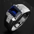 thumbnail image 4 of Mens Sapphire Ring, Emerald Cut Blue Sapphire Diamond Ring For Men, Signet Mens Ring, 14K White Gold Plated, 2.5 Ct Simulated Diamond And Sapphire, Anniversary Gift Ring For Husband, 4 of 4