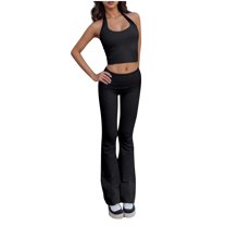 Timegard Workout Sets for Women Cropped Slim Tank Top Boot Cut Leggings Stretch Yoga Outfits Summer