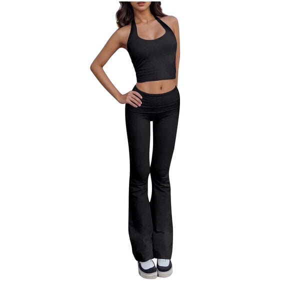 HBGVBA Casual Set for Women,2 Piece Matching Outfits,Backless Tank Top Stretchy Long Pants Slim Fitted Casual Outfit Set