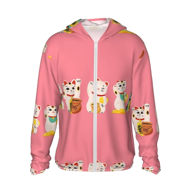 Fotbe Cute Cat Chaqueta con Protección Solar UPF 50+ para Hombre y Mujer, Camisa con Capucha y Bolsillos-Medium