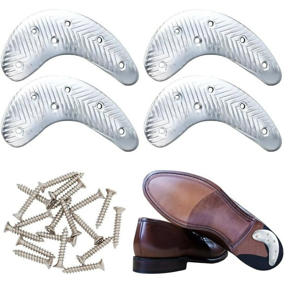 2 Pair Sole Repair Kit Metal Heel Plates and Nails Heel Taps Tips Sole Heel Guard Repair Pads Shoe Repair Heel Plates Repair Sole Pad Replacement with Nails for Boots Shoes