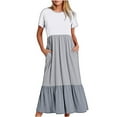 thumbnail image 2 of Wycnly Summer Dresses for Women Maxi Dress for Women Beach Loose Flowy Pleated Ruffle Swing Long Sundress with Pocket Women Vintage Color Block Round Neck Short Sleeve Maxi Sundresses, 2 of 5