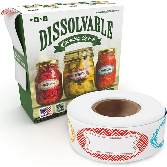 MESS Dissolvable Canning Labels - 150 Removable Container Labels - 1x2.25 in - Multi-color