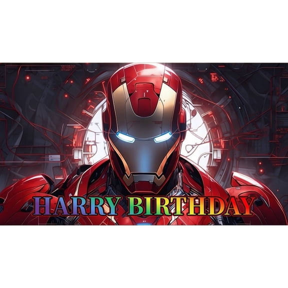 Happy Birthday Iron Anime Man Theme Backdrops Banner Birthday Party Decor Supplies,5.9x3.6ft