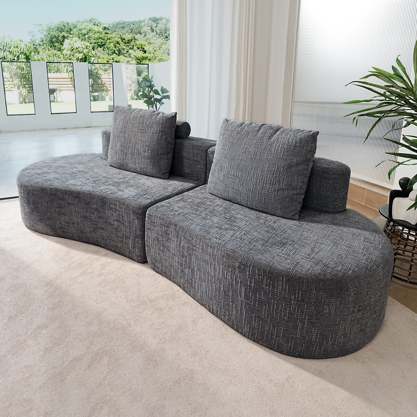 Patbrela 98" Modern Art Sofa Oversized Curved Couch, 38 Inch Extra Deep Seating Upholstered Sofa for Living Room, Office & Apartment, Linen Upholstery, No Assembly, Dark Gray