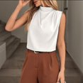 thumbnail image 2 of Women Tank Tops Mock Neck Sleeveless Pleated Camisole Summer Causal Loose Shirts, L, 2 of 4