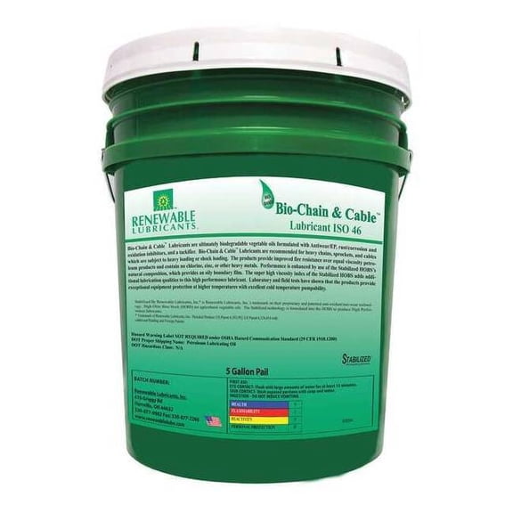 Renewable Lubricants 5 gal, Pail, Vegetable Oil, Yellow 83054
