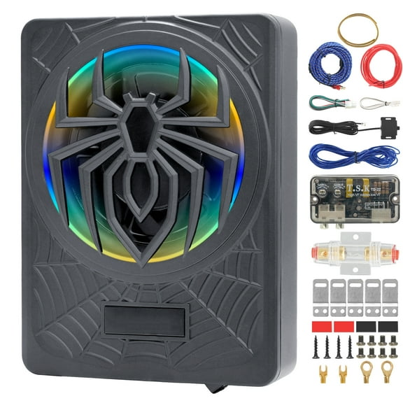 SLUMLOVE 10" 1250W Car Subwoofer and Amp Package with RGB LED Lights - Slim Under-Seat Powered Audio for Cars, Trucks, SUVs, and Jeeps, Enjoy Audio Experience