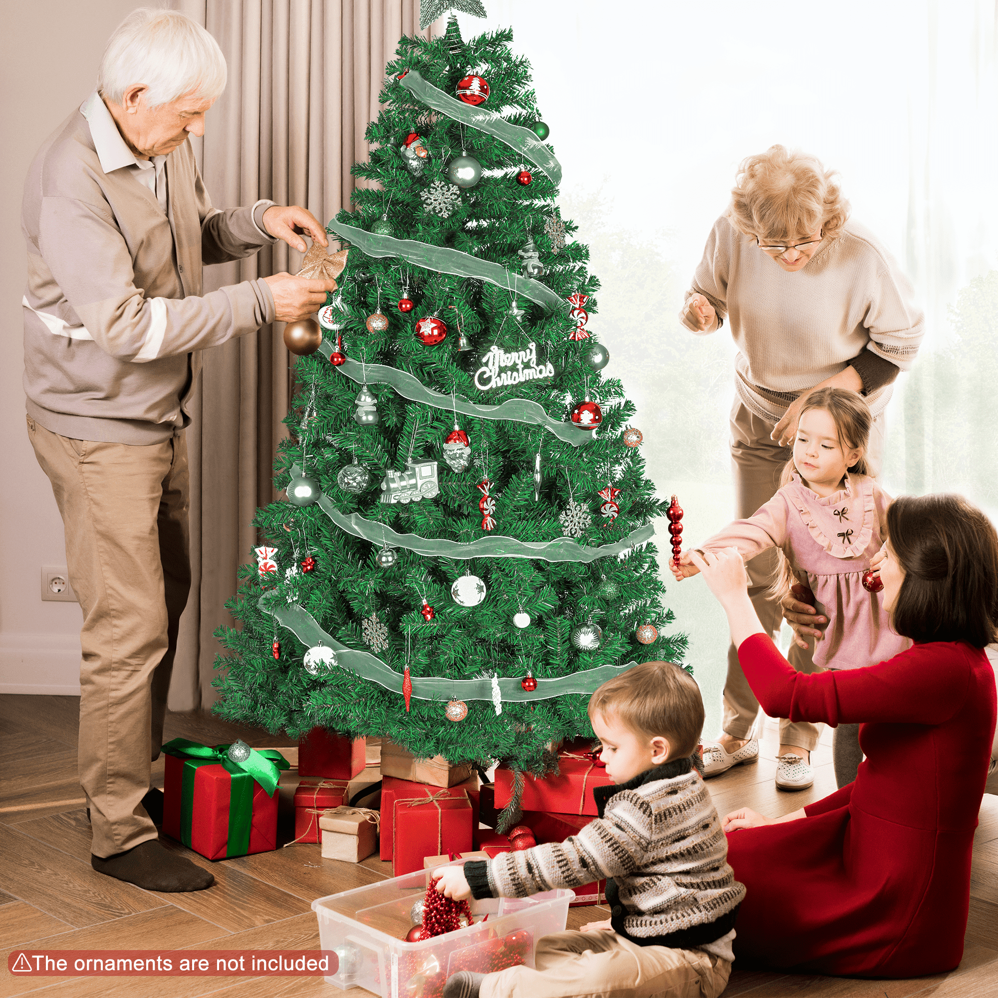 GIKPAL 6FT Artificial Christmas Tree W/ 800 Tips, Holiday Xmas Tree for Indoor Outdoor Decor, Fir Christmas Tree with Metal Base - Green