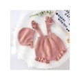 thumbnail image 3 of SAYOO Baby Girls Suspender Pants with Hat, Adjustable Straps Plain Knitted Ruffle Overalls, High Waist Short One-Piece Jumpsuit, 3 of 9