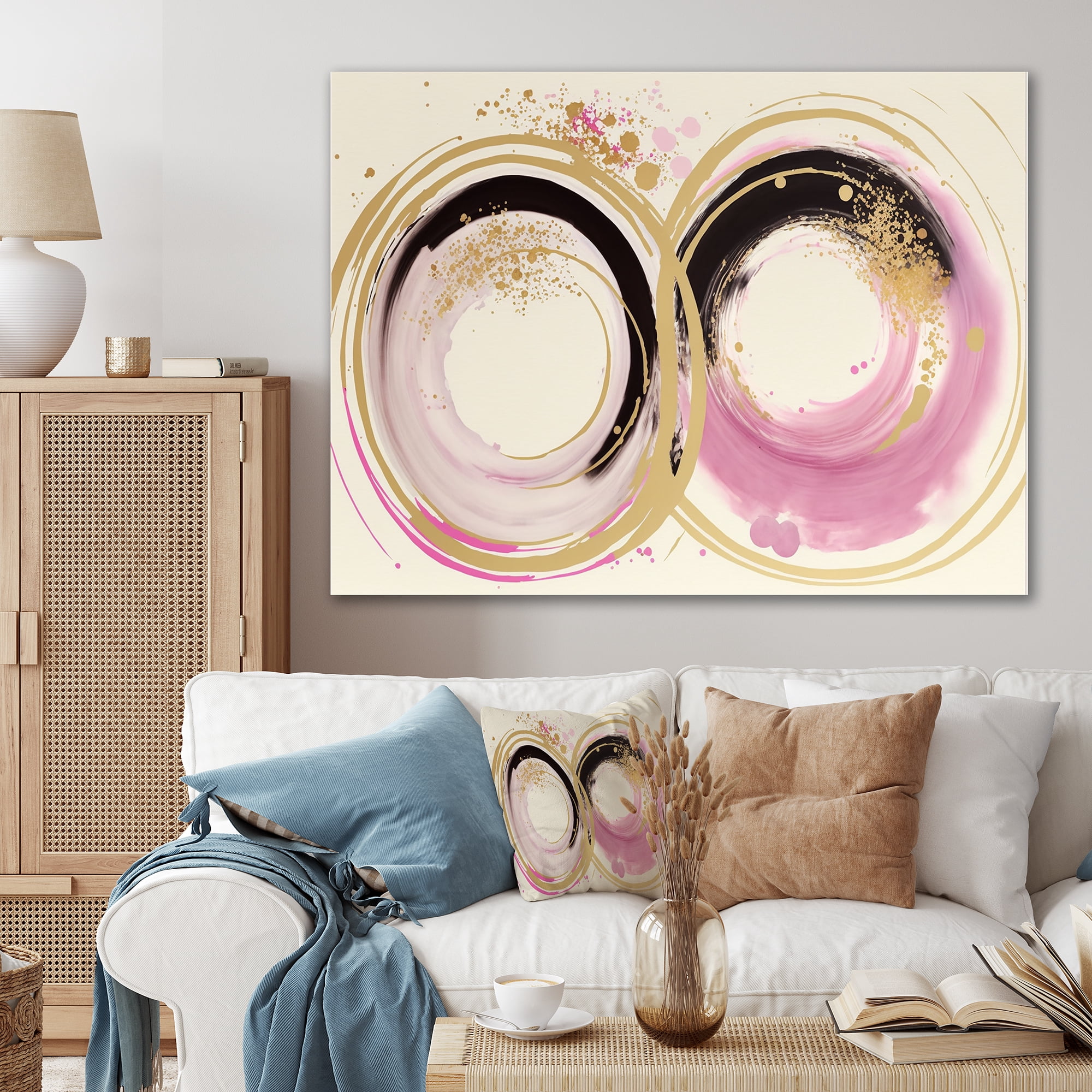 Designart Pink And Gold Curves III Canvas Wall Art