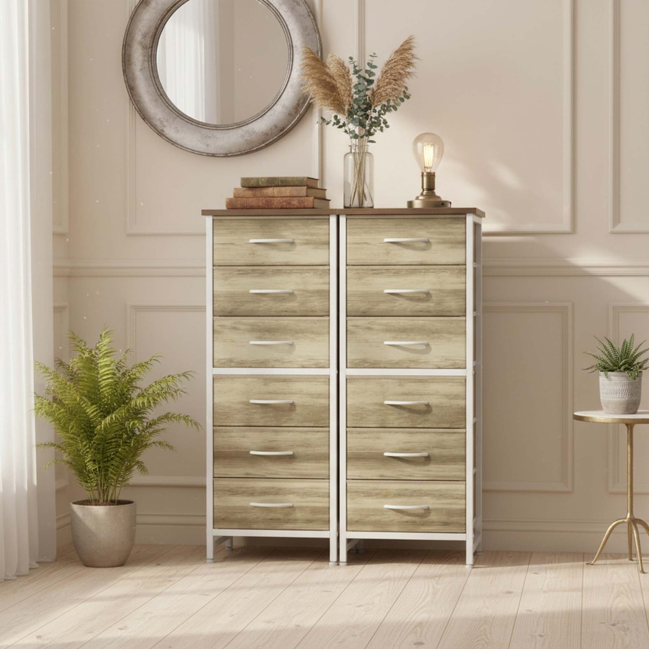 EDX 6 Drawer Fabric Dresser for Bedroom , Storage Organizer, Wide Chest of Drawers for Closet, Clothes,TV Stand, Oak