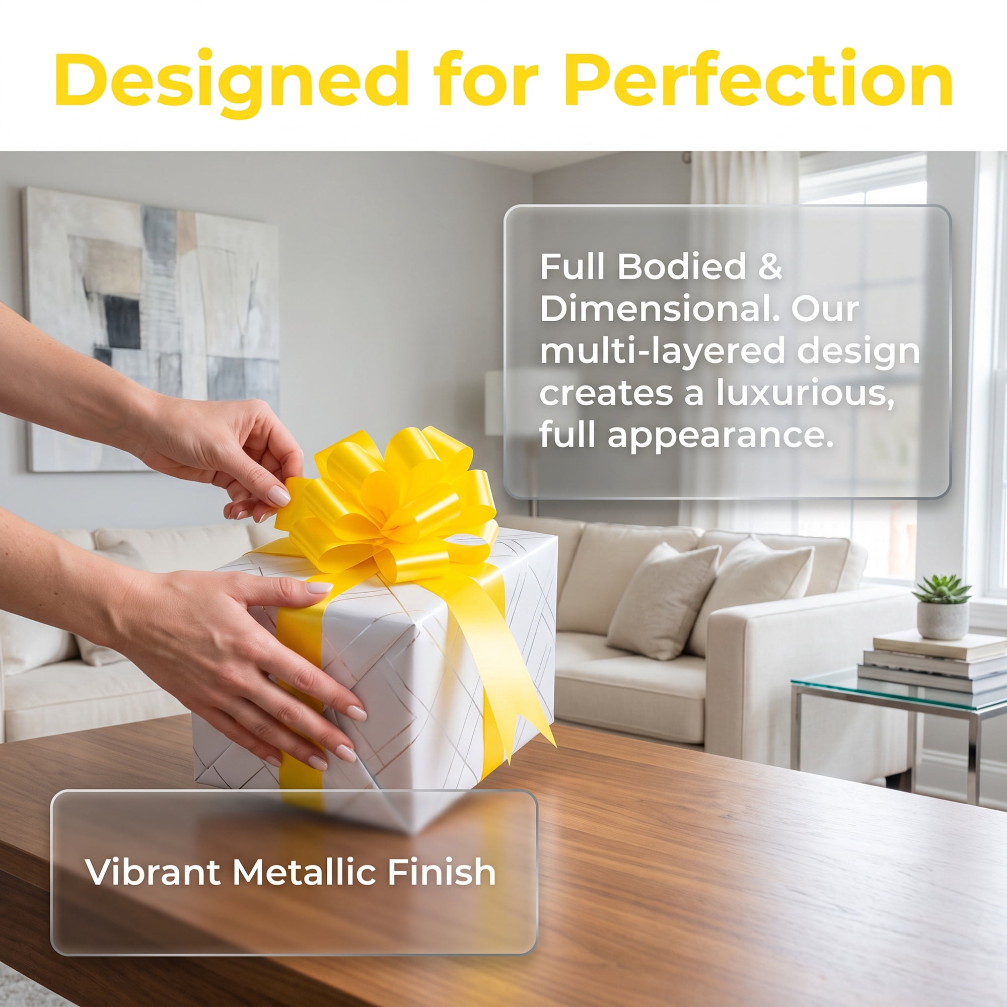 Unique Bargains Crush-Resistant Metallic Bows for Gift Wrapping and Decoration Yellow