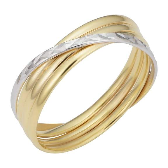 Au Naturale 10k Two-tone Gold Polish Diamond-cut Crossing Stacked Band Ring (size 6)