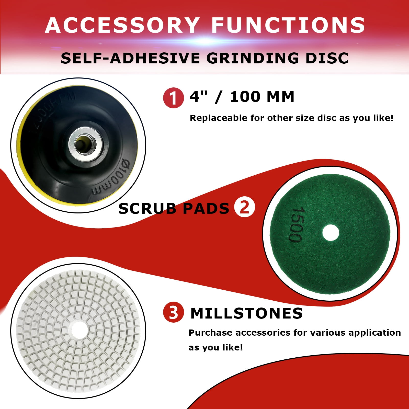 iMeshbean Wet Polisher with 4'' Diamond Polishing Pad Tools Kit, Variable Speeds, 860W/110V Wet Buffer, Low-noise Buffing Machine for Concrete / Stone Countertop, Floor Surface, Marble, Ceramic Tile