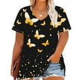 thumbnail image 3 of Plus Size Shirts for Women Casual V-Neck Fashion Printing Short Sleeve T-shirt Summer Loose Breathable Blouses Oversized Pullover Top Yellow 3XL, 3 of 5