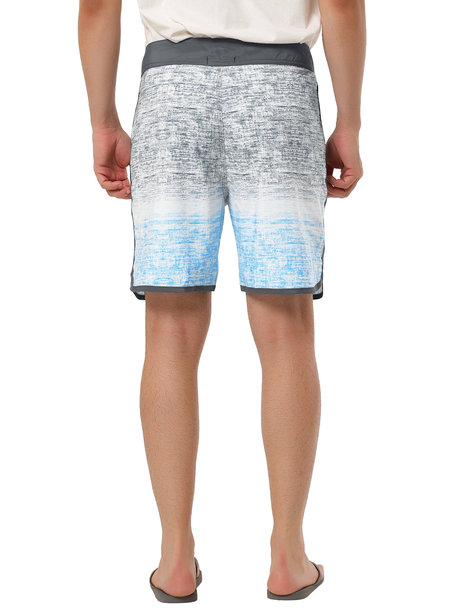 Unique Bargains Men's Summer Printed Drawstring Color Block Swim Beach Shorts 36 Gray Blue