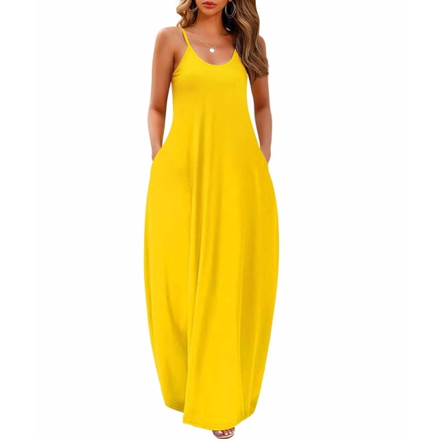 Vestido Wolddress 2025 para mujer, casual, sin mangas, talla grande, amarillo