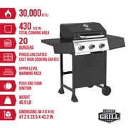 Expert Grill, 3-Burner Propane Gas Grill with Side Table and Wheels, Black