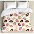 thumbnail image 1 of Food Decor King Size Duvet Cover Set, American South Calssic Police Breakfast Fast Food Dessert Donuts Art Print, Decorative 3 Piece Bedding Set with 2 Pillow Shams, Multicolor, by Ambesonne, 1 of 3