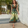 thumbnail image 5 of TWO WHITE SWANS AMONG REEDS IN BLUE Art Nouveau Animals Sleeveless Dress Women's skirt, 5 of 6