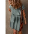 thumbnail image 2 of Women's Mist Green Frilled Gathered Seam Round Neck T-Shirt Dress with Pockets | [ZhiHiMeRi] | (US 12-14)L, 2 of 12