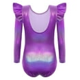 thumbnail image 3 of Arshiner Ruffle Long Sleeve Leotard for Girls Ballet Leotards Low Back Gymnastic Dance Outfits for Toddler,6-7Y,Purple, 3 of 8