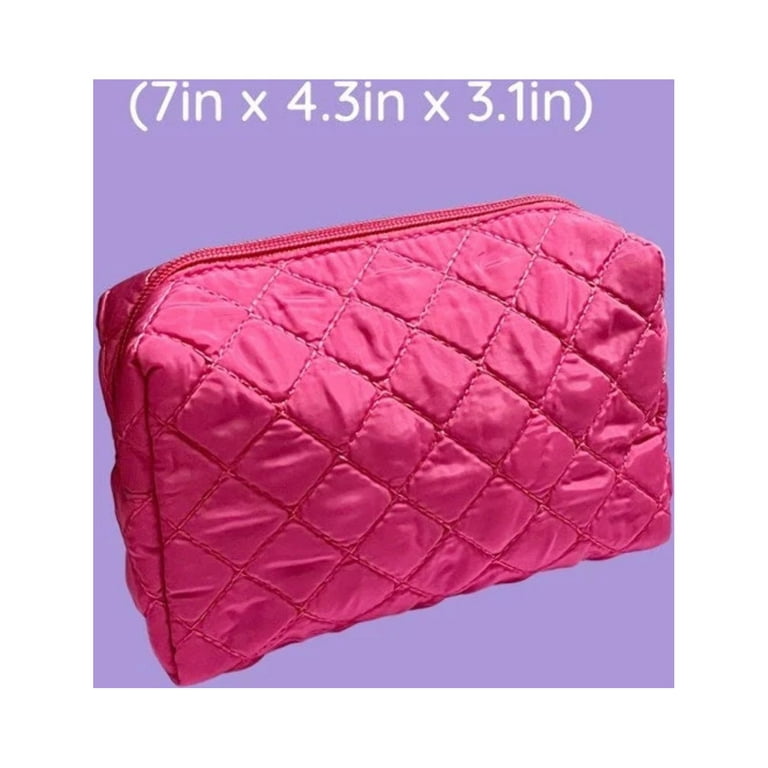 Pink Sweetheart Quilted Puffy Cosmetic Makeup Bag Pouch, Pink