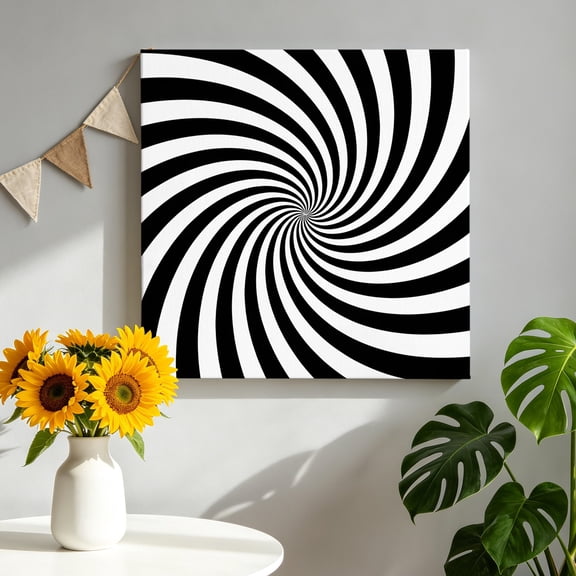 Abstract Swirl Lines Canvas Wall Art, 3D Black White Minimalist Dynamic Swirl Lines Framed Canvas Wall Decor Picture Print Artwork Decorations for Living Room Office Ready to Hang 16" x 16"