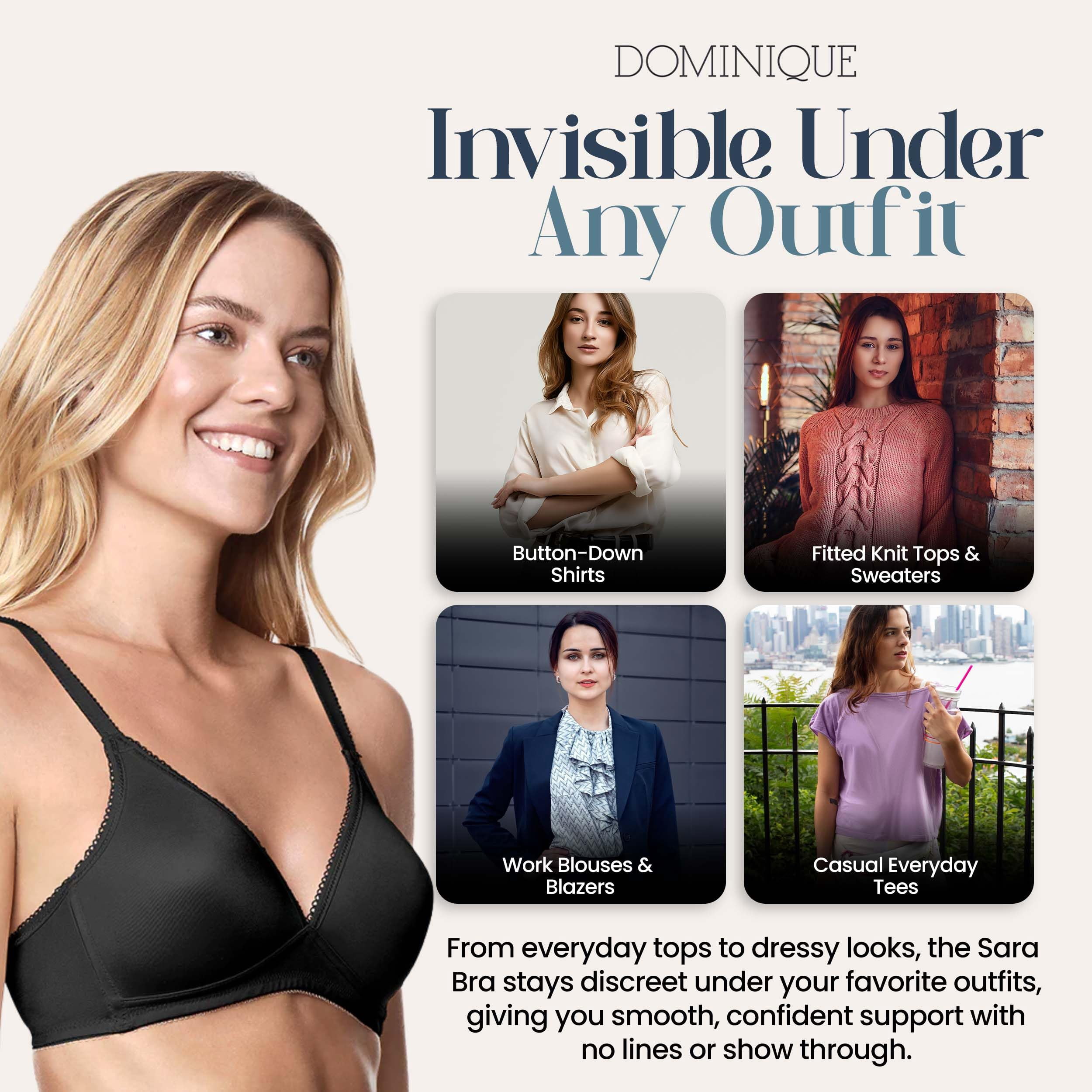 Dominique Sara Wire-Free Soft Cup T-Shirt Bra #5400 – Seamless Everyday Comfort Bra with Memory Foam Cups - Lingerie for Women
