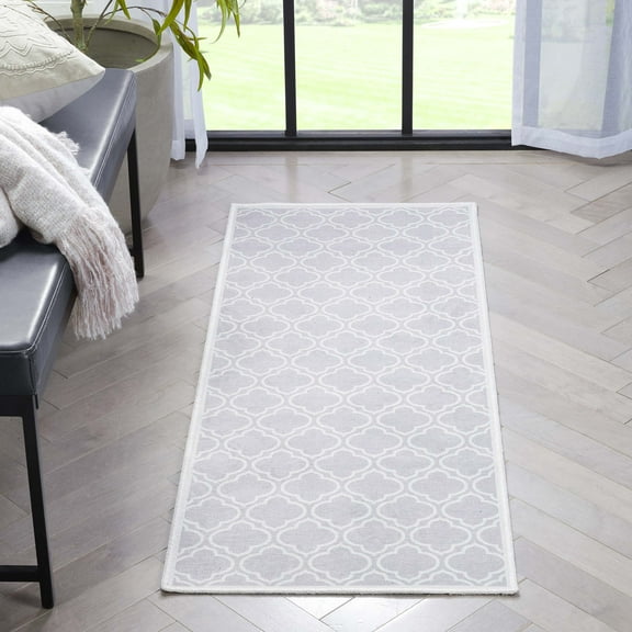 Well Woven Apollo Lattice Modern Moroccan Grey 2' x 5' Runner Machine Washable Rug