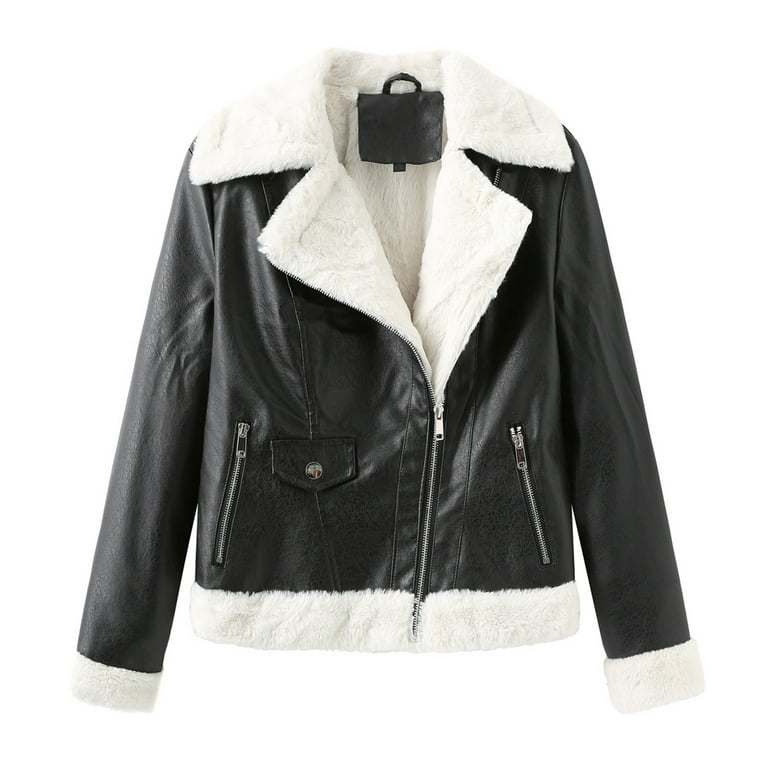 Aboser Women Winter Leather Jacket Thicken Fleece Lined