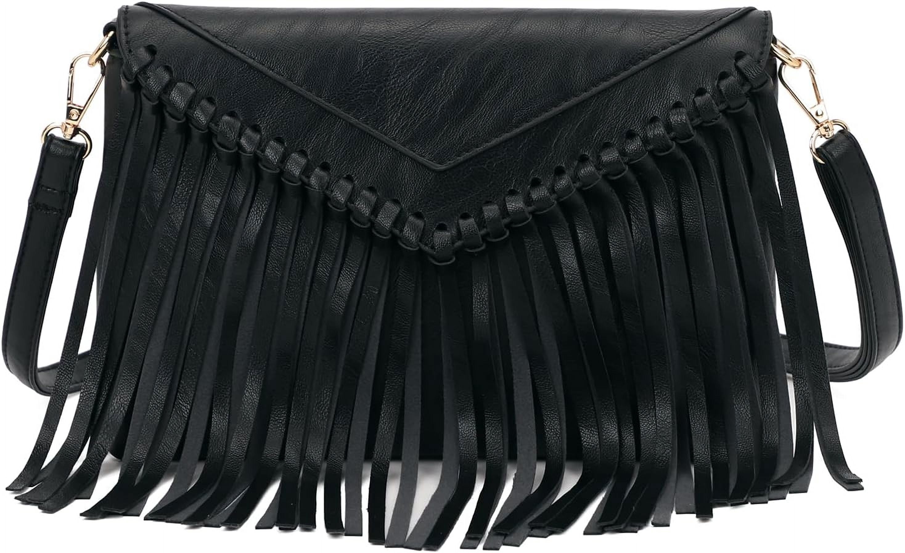 Tassel Crossbody Purse for Women PU Leather Western Hobo Fringe Handbag Shoulder Bag
