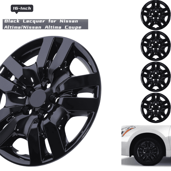 Wheel Rims Covers 16 inch 4 Pieces ,for 2007-2012 Nissan Altima/2008-2009 Nissan Altima Coupe Compatible with Steel Wheels and Bolt on Installation Hubcaps PP Material (Black Lacquer)
