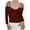 Wine Red, variant on XFLWAM Women Spaghetti Straps Long Sleeve Ribbed Knit Top Off Shoulder V Neck Shirt Cold Shoulder Solid Color Slim Blouse Blue 3XL